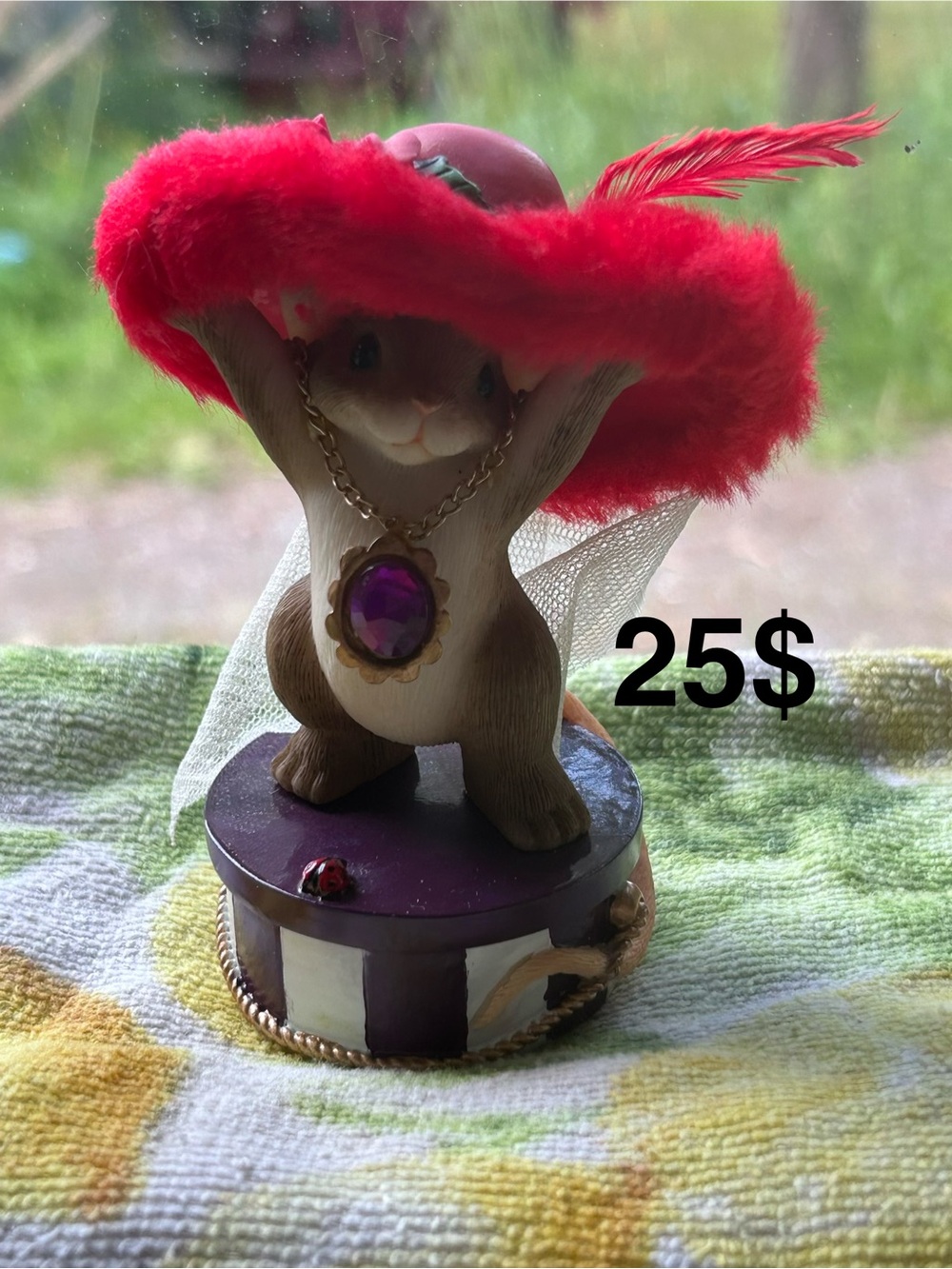 Charming tales Whimsical mouse Figurine with Red Feathered Hat